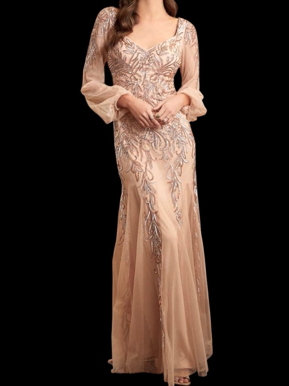 MGNY Mori Lee Embellished Gown Rose Gold Formal Gown Mother Of The Bride NWT